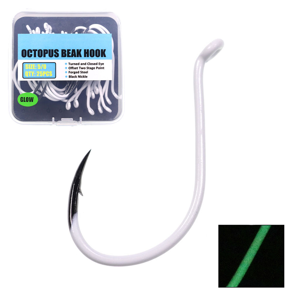 Fishing Hook Offset - 25 Pcs/Kotak Bercahaya Baja Impor Gurita